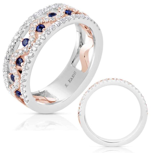 Rose & White Gold Sapphire Diamond Band