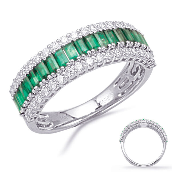 White Gold Emerald  & Diamond Ring