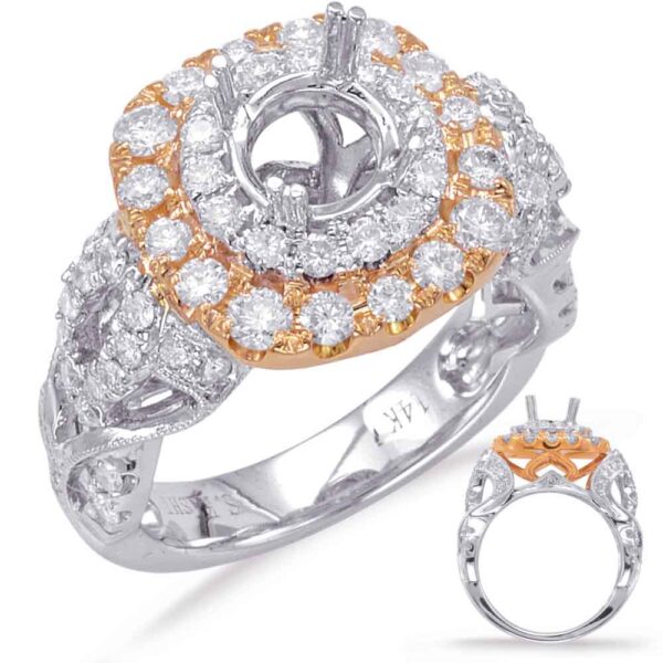 White & Rose Gold Halo Engagement Ring