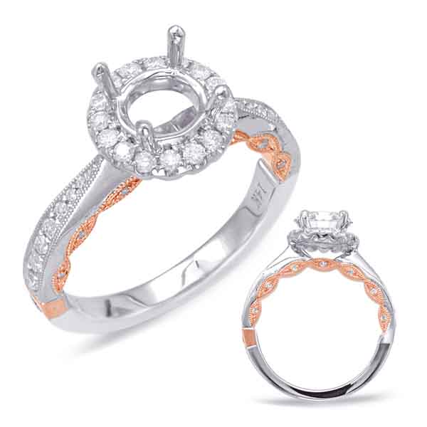 Rose & White Gold Halo Engagement Ring