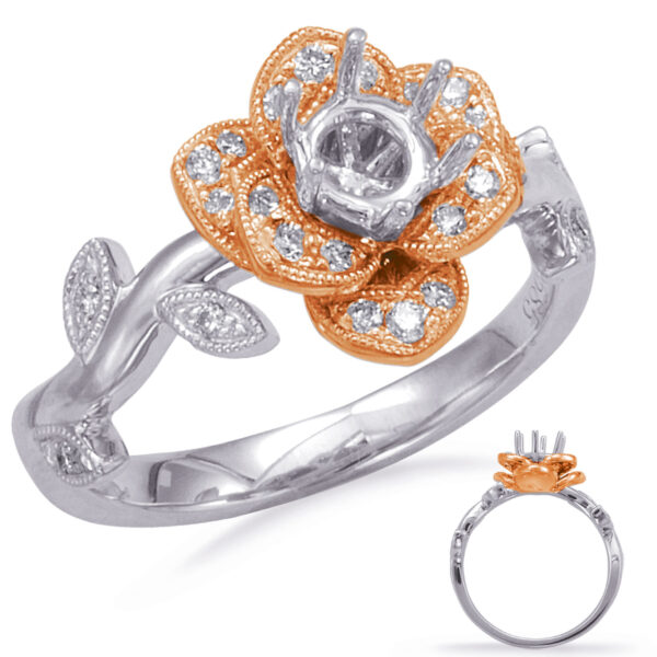 White & Rose Gold Halo Engagement Ring