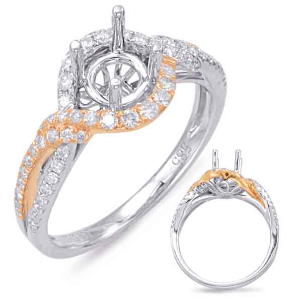 Rose & White Gold Halo Engagement Ring