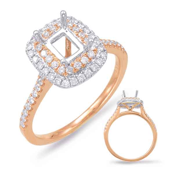 Rose & White Gold Halo Engagement Ring
