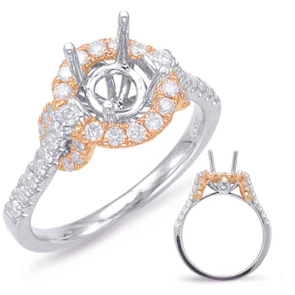 Rose & White Gold Halo Engagement Ring