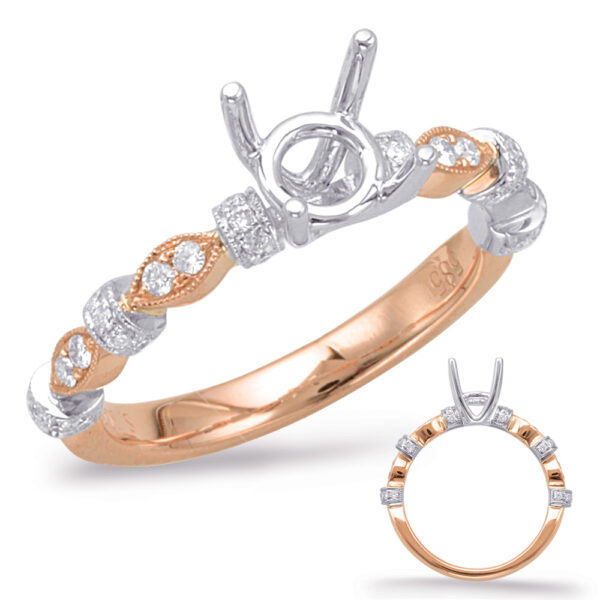 Rose & White Gold Halo Engagement Ring