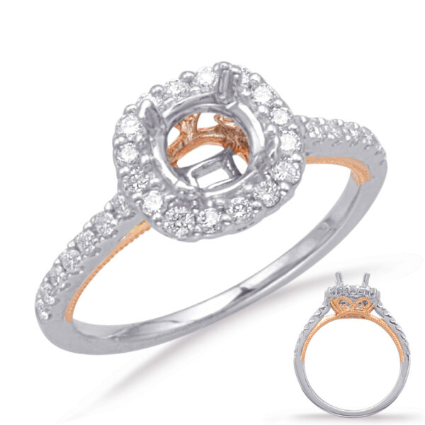 Rose & White Gold Halo Engagement Ring