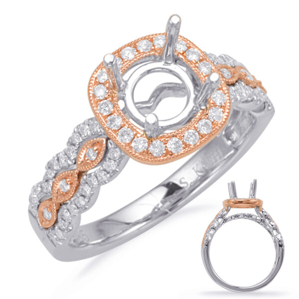 Rose & White Gold Halo Engagement Ring
