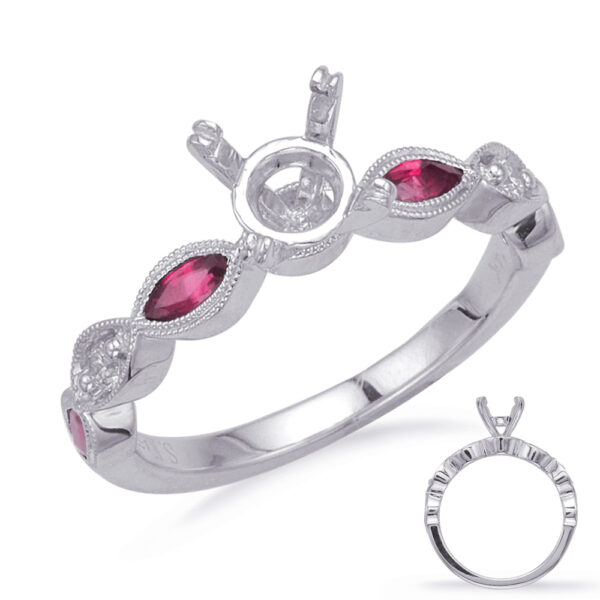 White Gold Ruby & Dia Engagement Ring