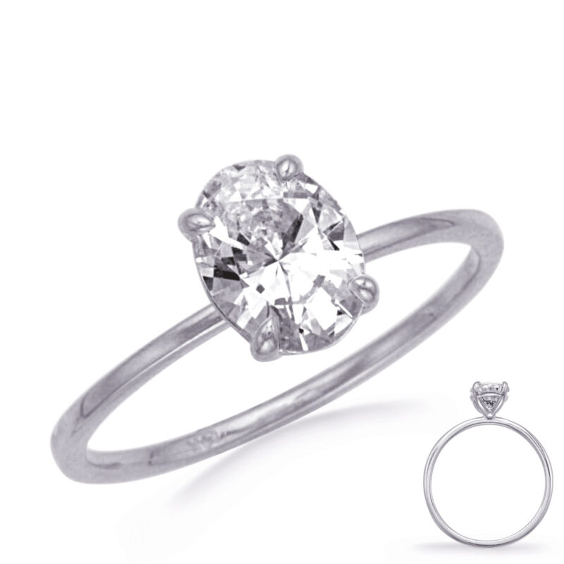 White Gold Engagement Ring 9x7mm oval