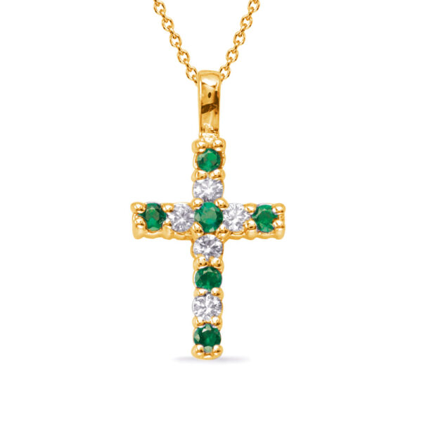 Yellow Gold Emerald & Diamond Cross