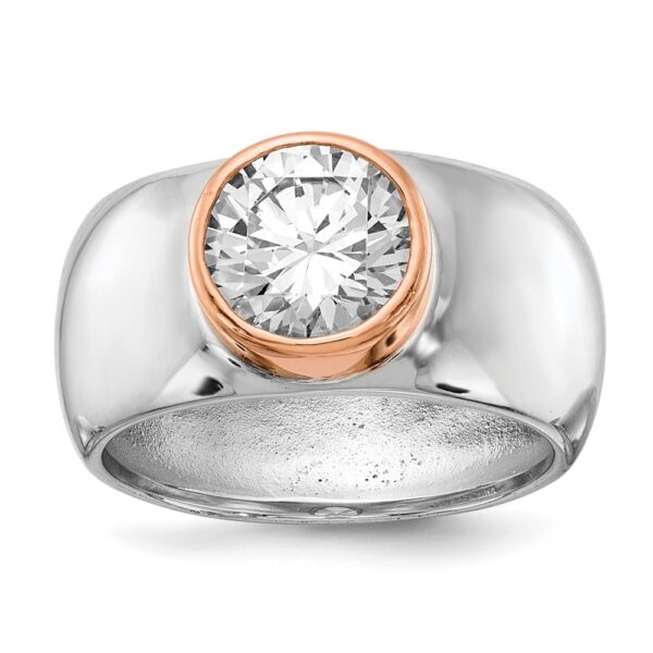 SS Cheryl M Rhodium-plated & Rose Gold-plated Bezel CZ Ring