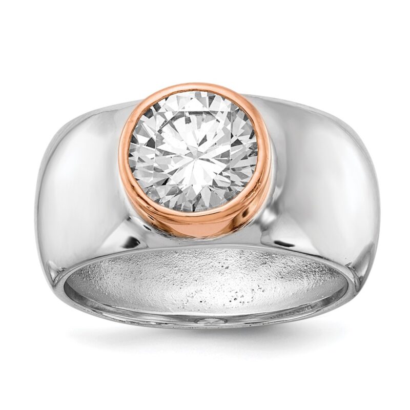 SS Cheryl M Rhodium-plated & Rose Gold-plated Bezel CZ Ring
