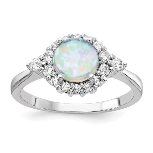 Sterling Silver Cheryl M Rhodium-plated Lab Cr. Opal & CZ Ring