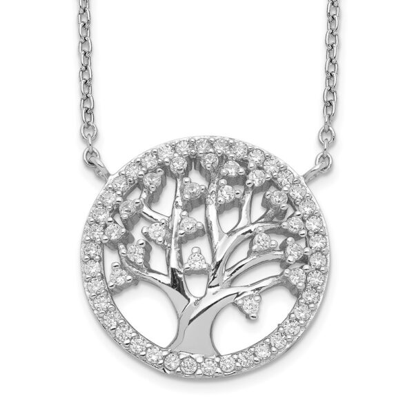 Sterling Silver Cheryl M Rhodium-plated CZ Tree Of Life Necklace