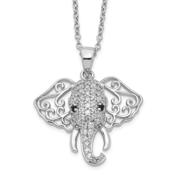 Sterling Silver Cheryl M Rh-pltd Black & White CZ Elephant Necklace