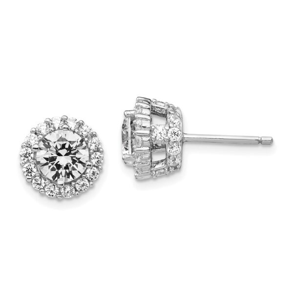 Sterling Silver Cheryl M Rhodium-plated Round Halo CZ Post Earrings
