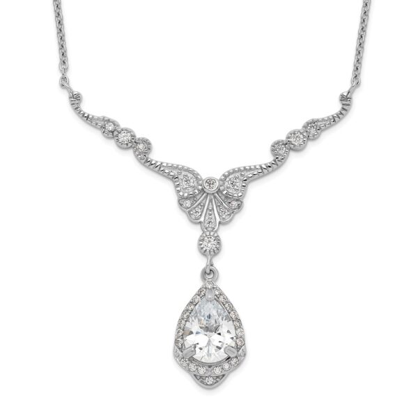 SS Cheryl M Rhod-Pltd Teardrop CZ Dangle w/2.25in ext. Necklace