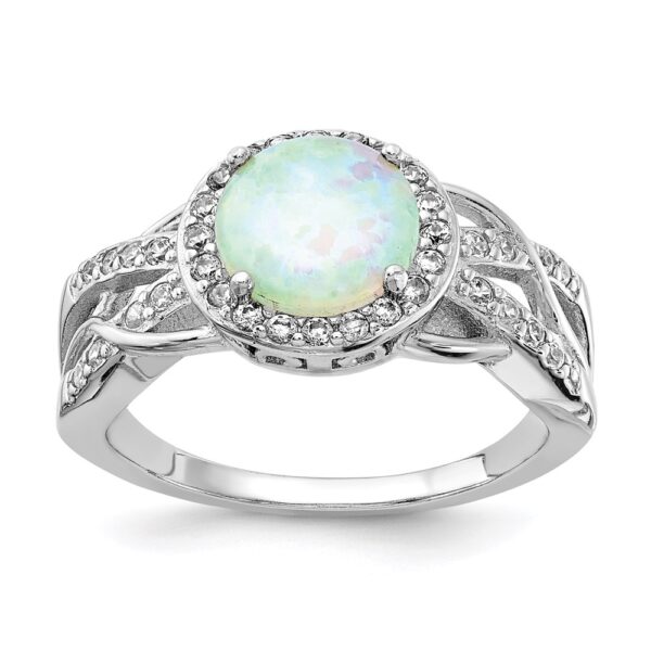 Sterling Silver Cheryl M Rhodium-plated Cr. Opal & CZ Twisted Ring