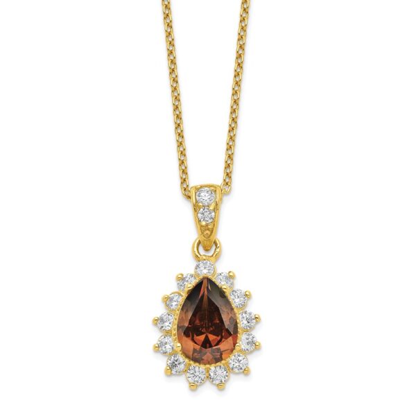 Sterling Silver Cheryl M Gold-pltd Teardrop Brown & Clear CZ Necklace