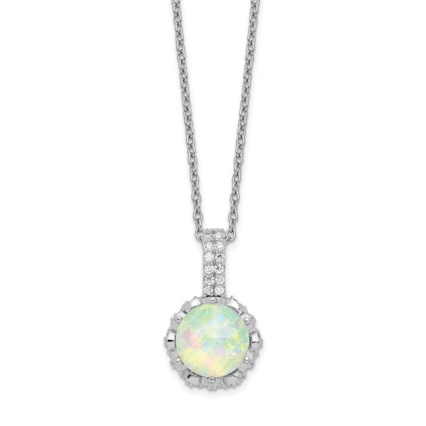 Sterling Silver Cheryl M Rhodium-plated CZ & Lab Cr. Opal Necklace