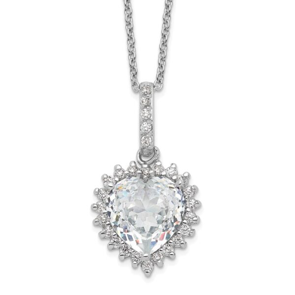 Sterling Silver Cheryl M Rhodium-plated Fancy CZ Heart Necklace
