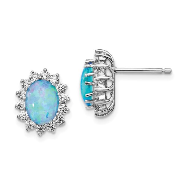 Sterling Silver Cheryl M Rhod-plated CZ & Cr. Blue Opal Post Earrings