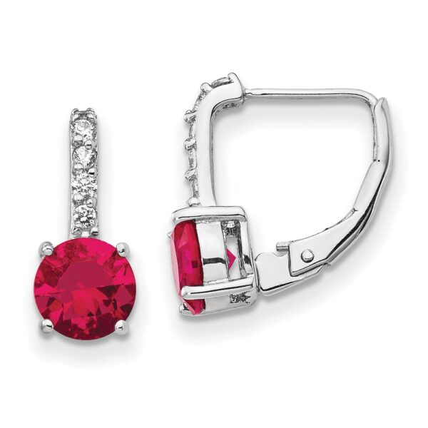 Sterling Silver Cheryl M Rh-pltd CZ & Cr. Ruby Leverback Earrings