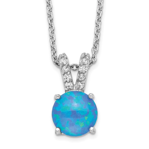 Sterling Silver Cheryl M Rhodium-plated CZ & Cr. Blue Opal Necklace