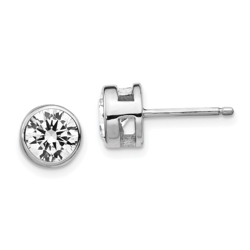 Sterling Silver Cheryl M Rhod-plated Polished 7mm CZ Stud Earrings