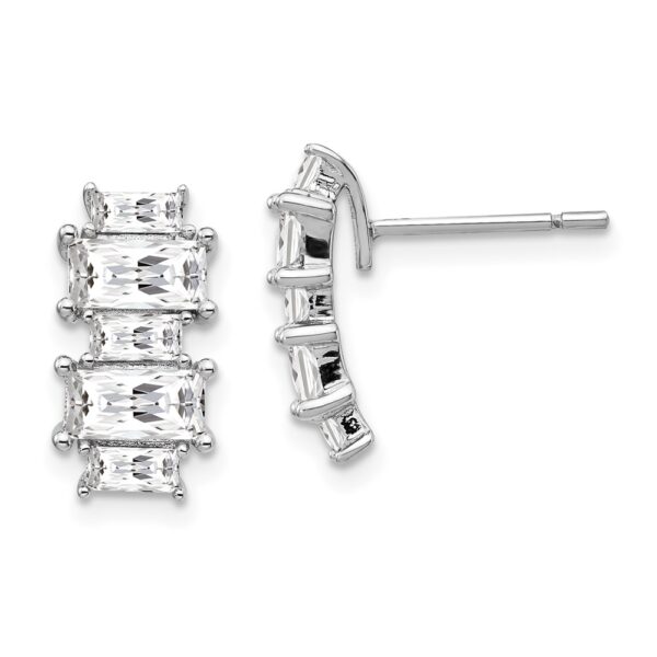 Sterling Silver Cheryl M Rhodium-plated Emerald-cut CZ Post Earrings