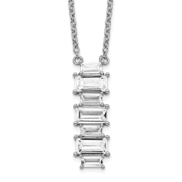 Sterling Silver Cheryl M Rhodium-plated Emerald-cut CZ Necklace