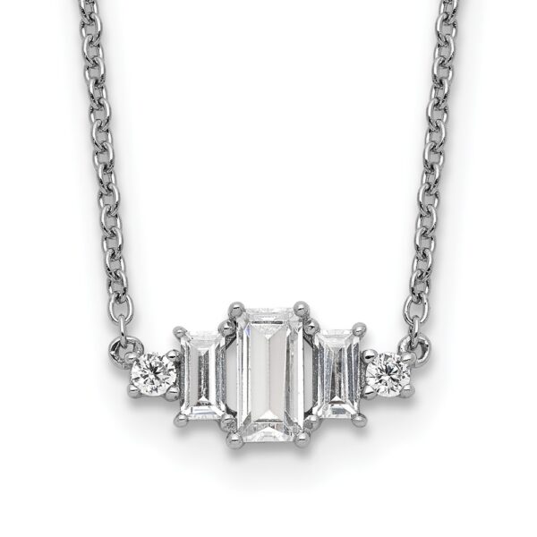 Sterling Silver Cheryl M Rhod-plated Emerald-cut CZ Bar Necklace