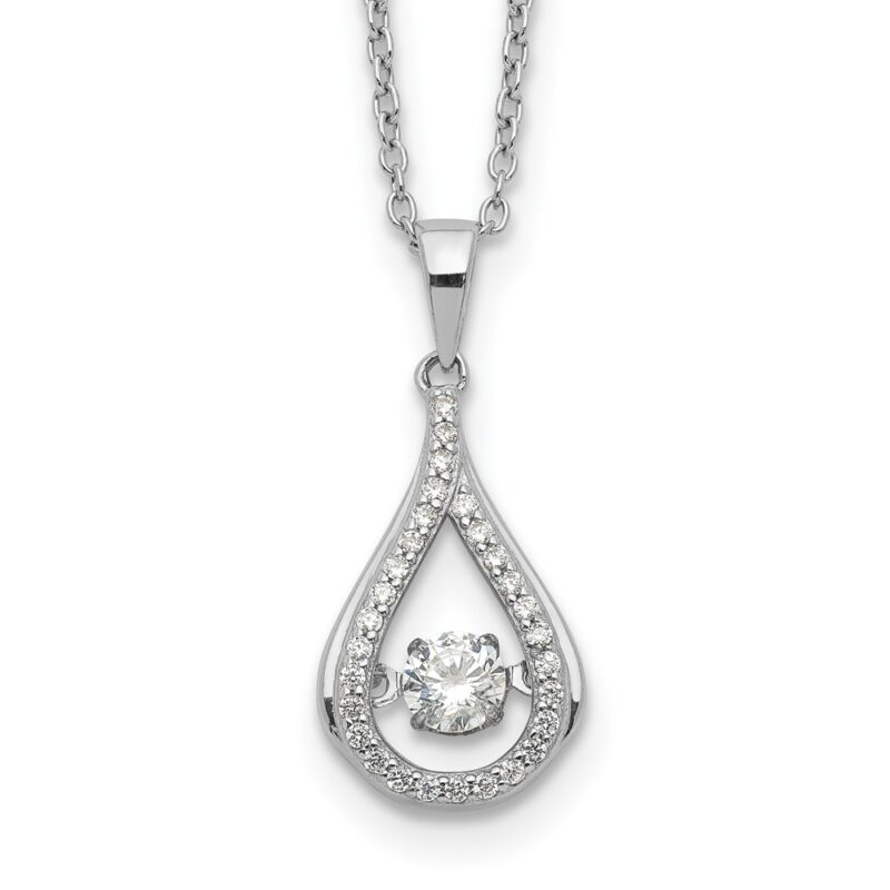 Sterling Silver Cheryl M Rhod-plated Vibrant CZ Teardrop Necklace