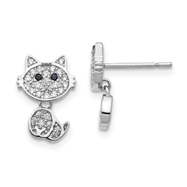 SS Cheryl M Rhodium-plated Black & White CZ Cat Post Dangle Earrings