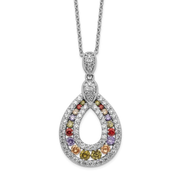 Sterling Silver Cheryl M Rhod-pltd Multi-color CZ Teardrop Necklace