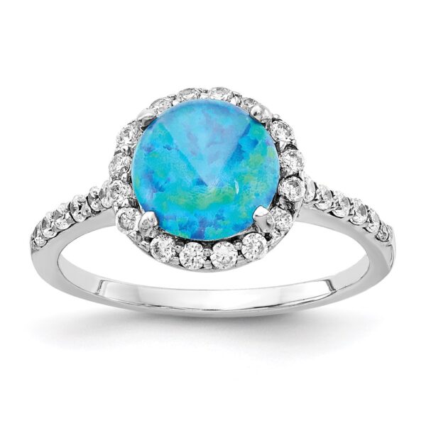 Sterling Silver Cheryl M Rhodium-plated Created Blue Opal & CZ Ring