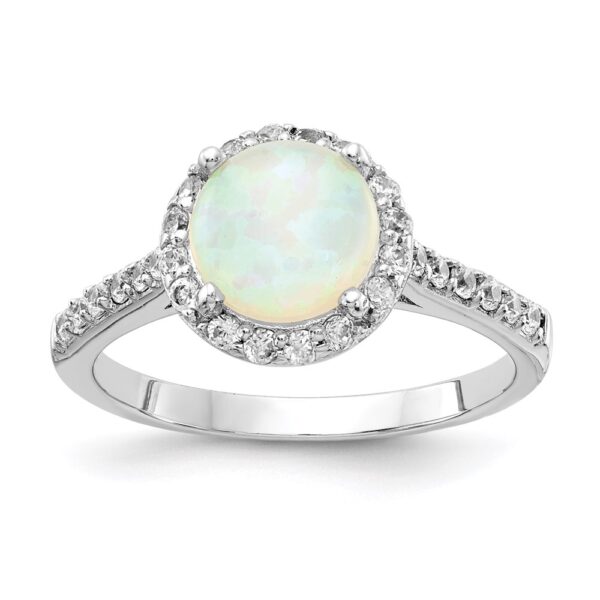 Sterling Silver Cheryl M Rhodium-plated Lab Created Opal and CZ Ring