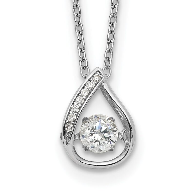 Sterling Silver Cheryl M Rhod-plated Vibrant CZ Teardrop Necklace