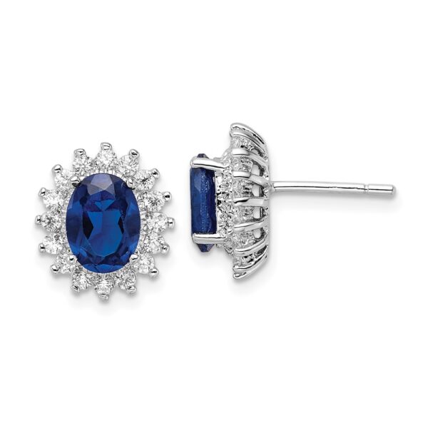 Sterling Silver Cheryl M Rhod-pl Cr Spinel & CZ Oval Halo Post Earrings