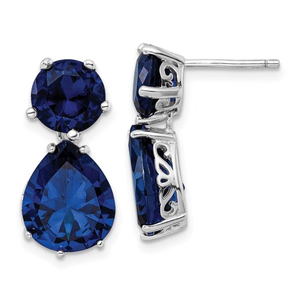Sterling Silver Cheryl M Rhodium-plated Blue CZ Post Dangle Earrings