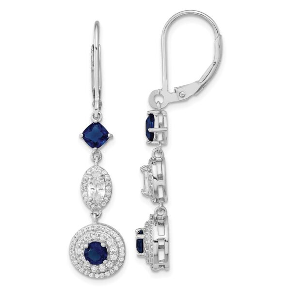 Sterling Silver Cheryl M Rhod-pl Blue Glass & CZ Leverback Earrings