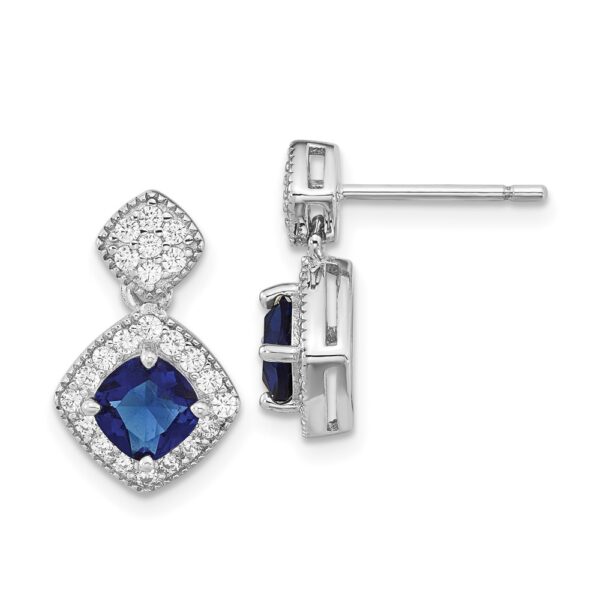 Sterling Silver Cheryl M Rhod-pltd Blue Glass & CZ Post Dangle Earrings