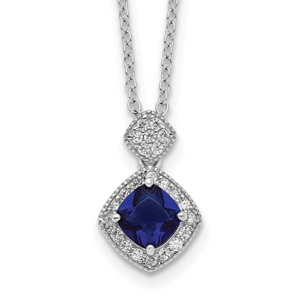 Sterling Silver Cheryl M Rhodium-plated Blue Glass & CZ Necklace