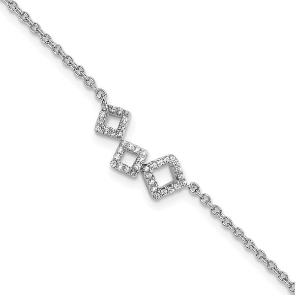Sterling Silver Cheryl M Rh-pltd Fancy Geometric CZ w/ 1in ext Anklet