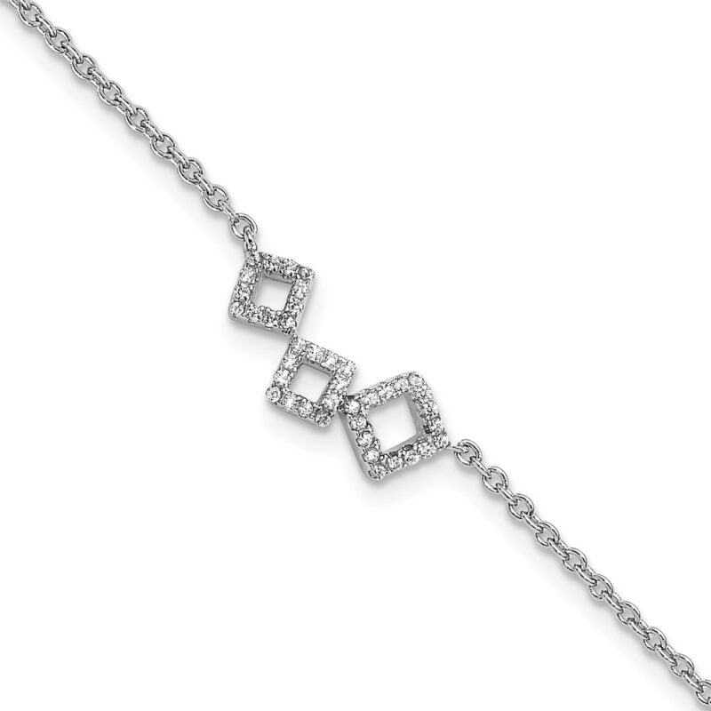 Sterling Silver Cheryl M Rh-pltd Fancy Geometric CZ w/ 1in ext Anklet