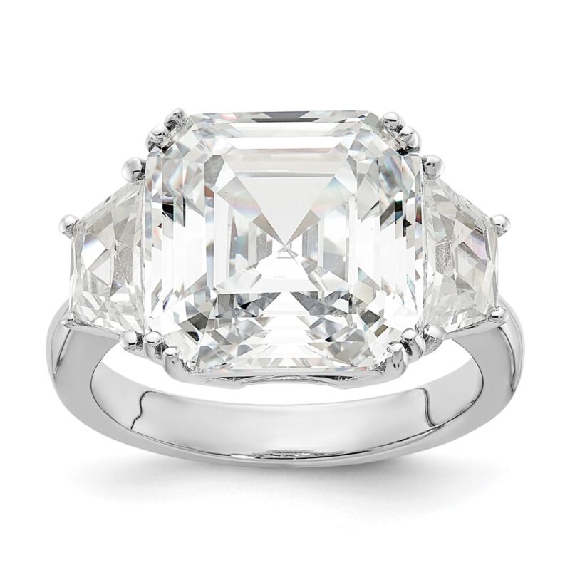 Sterling Silver Cheryl M Rhodium-plated Fancy CZ 3 Stone Ring