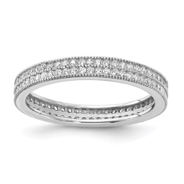 Sterling Silver Cheryl M Rhodium-Plated CZ Two Row Eternity Ring