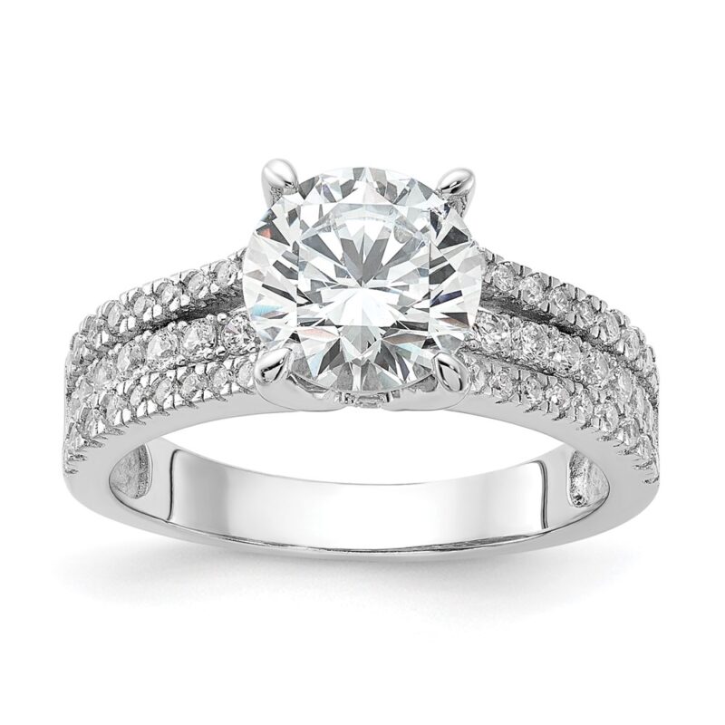 Sterling Silver Cheryl M Rhodium-Plated Fancy CZ Ring
