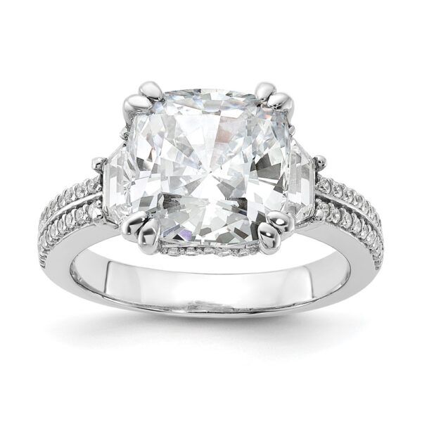 Sterling Silver Cheryl M Rhodium-Plated Fancy Cushion CZ Ring