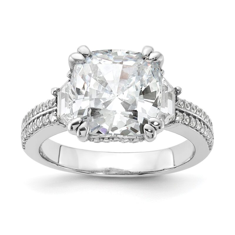 Sterling Silver Cheryl M Rhodium-Plated Fancy Cushion CZ Ring